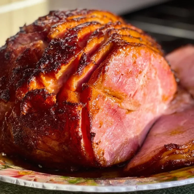 Delicious easy holiday baked ham ready to serve for festive dinner