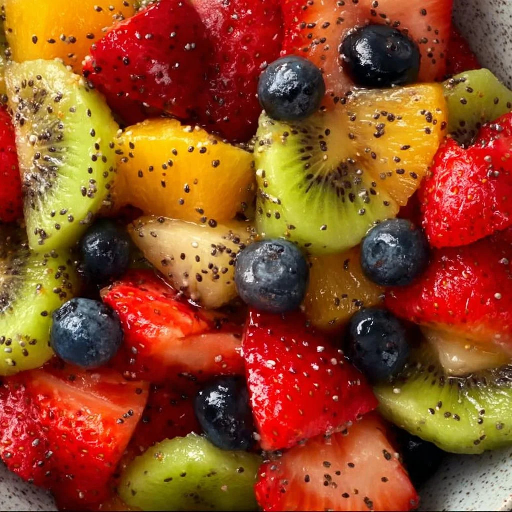 Fresh Fruit Salad with Honey Lime Poppy Seed Dressing