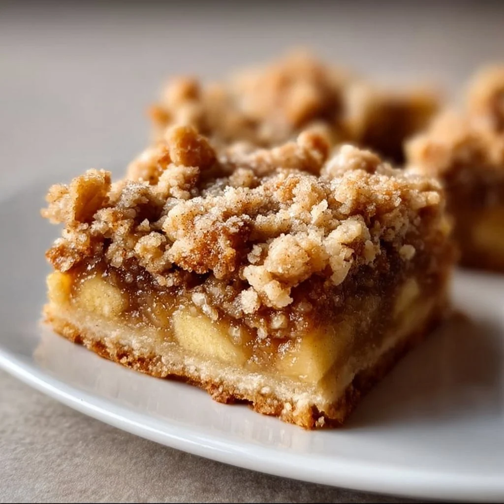 Gluten-free apple crumble bars topped with oat crumble and fresh apples