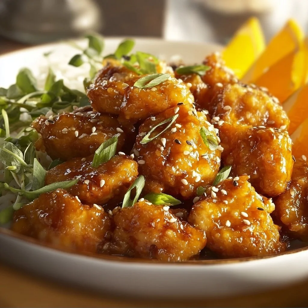 Delicious gluten-free orange chicken served with fresh vegetables