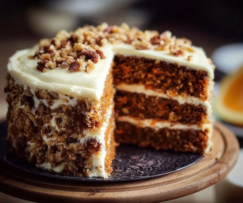 Gordon Ramsay's delicious carrot cake topped with cream cheese frosting
