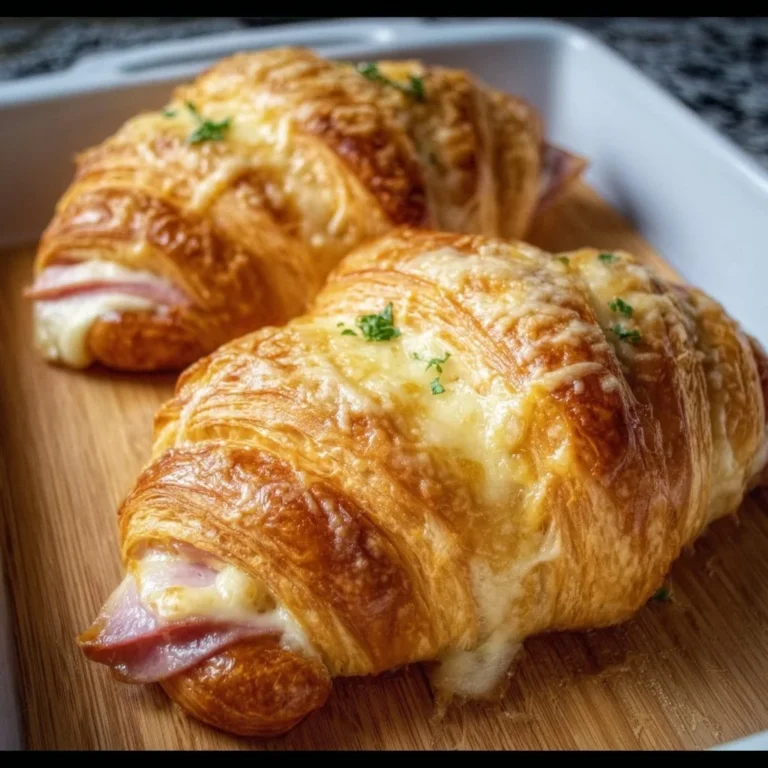 Freshly baked ham and cheese croissants ready to enjoy