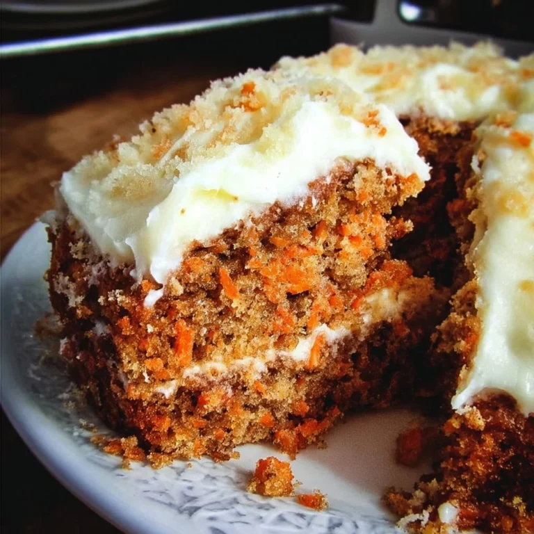 Homemade carrot cake topped with creamy frosting and garnished with walnuts