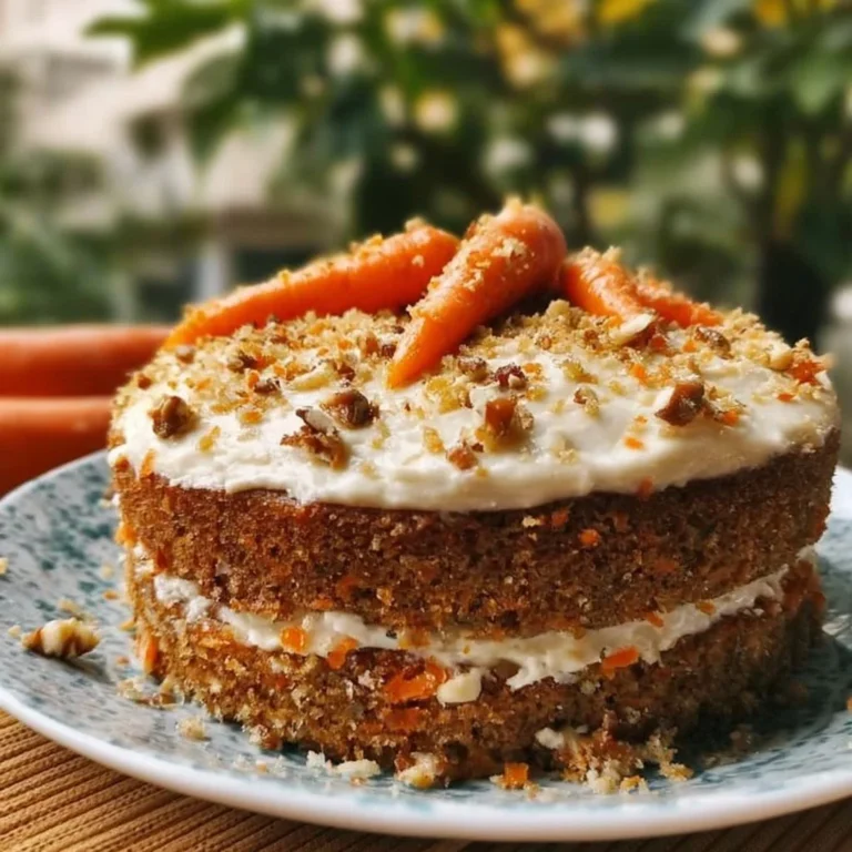 Delicious homemade carrot cake with cream cheese frosting on a plate