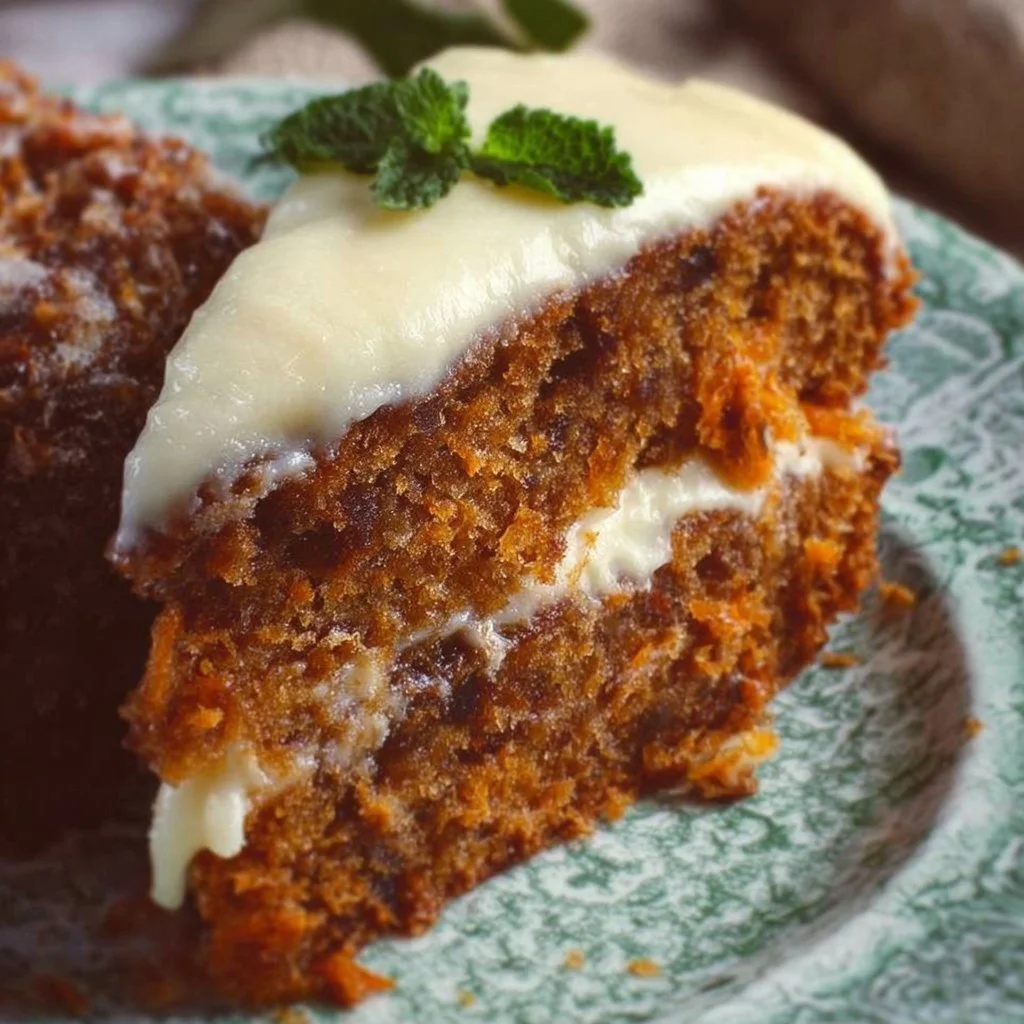 Delicious homemade moist carrot cake with cream cheese frosting