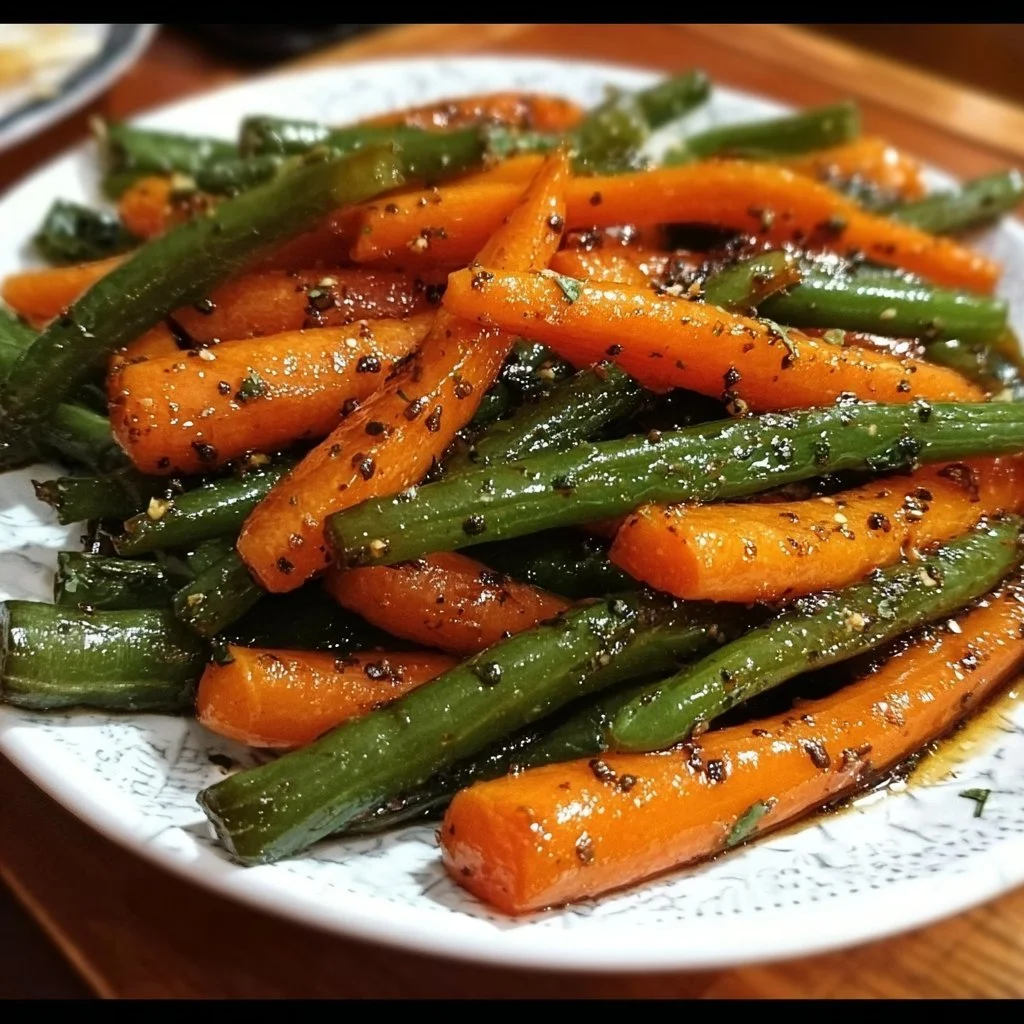 Delicious honey glazed carrots and green beans served as a vibrant side dish