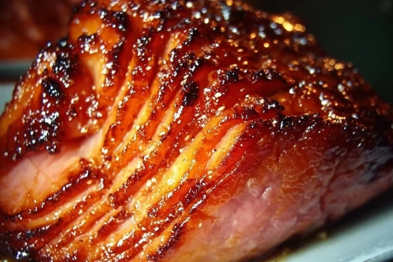 Delicious honey glazed ham with a golden-brown glaze, perfect for holiday meals