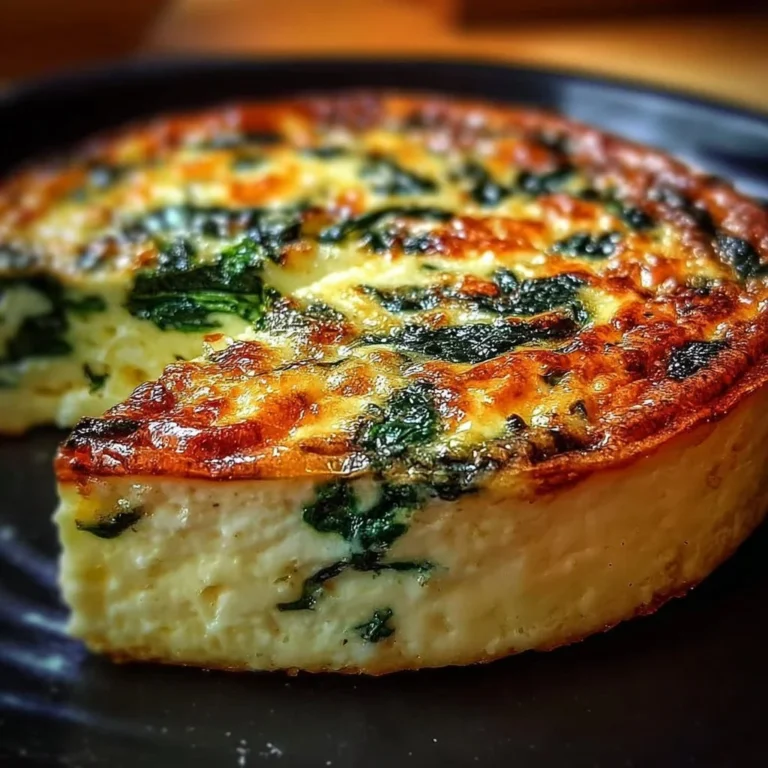 Creamy cottage cheese and spinach crustless quiche on a plate