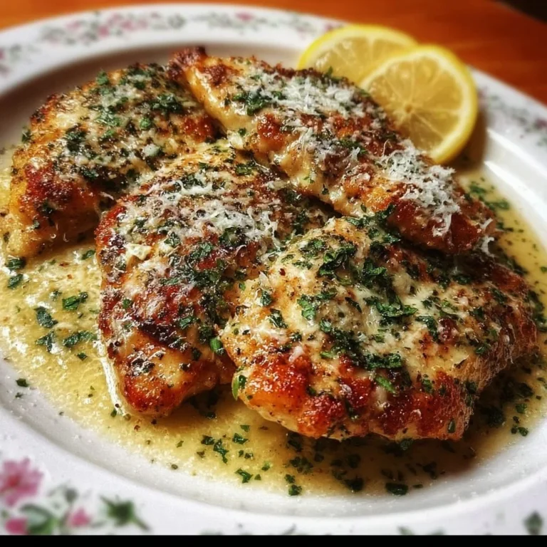 Lemon Chicken Romano served with a lemon wedge and fresh herbs