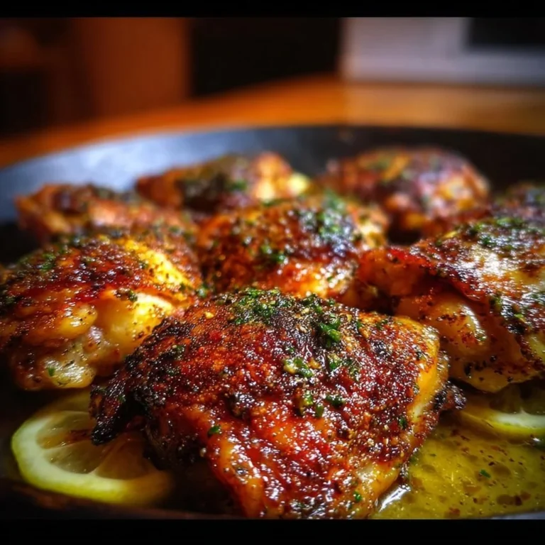 Lemon Paprika Roast Chicken Thighs garnished with fresh herbs on a plate