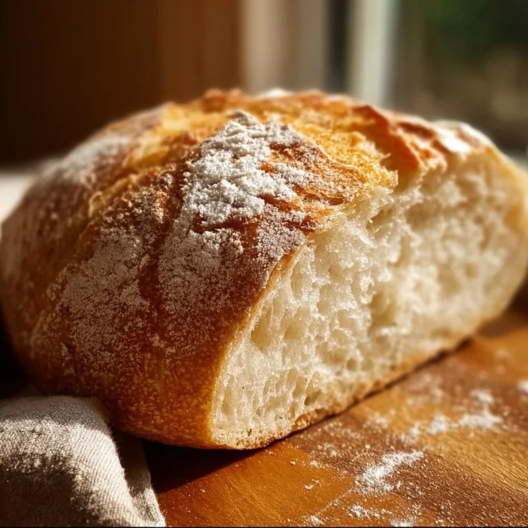 No Knead Gluten Free Bread freshly baked and sliced on a wooden board