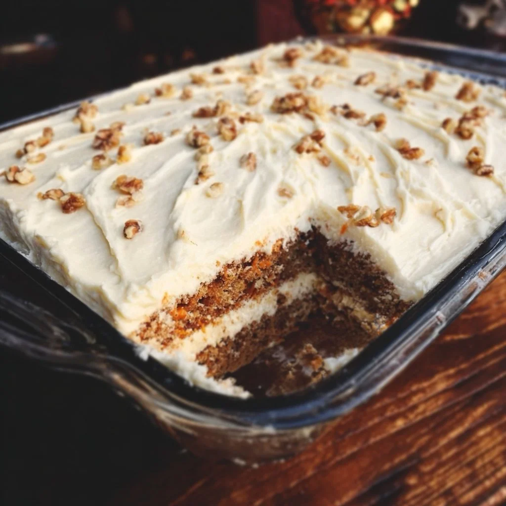 Slice of old fashioned carrot cake with homemade cream cheese frosting