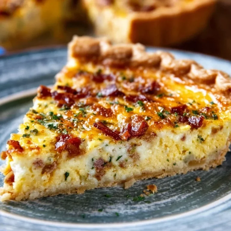 A slice of Pioneer Woman Cowboy Quiche on a plate, showcasing its hearty ingredients.