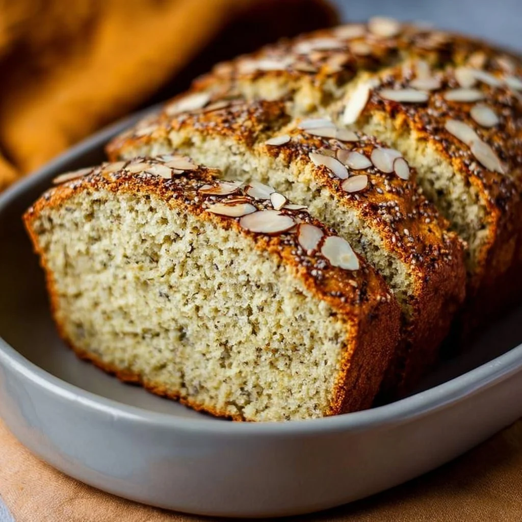 Loaf of savory almond flour bread fresh from the oven