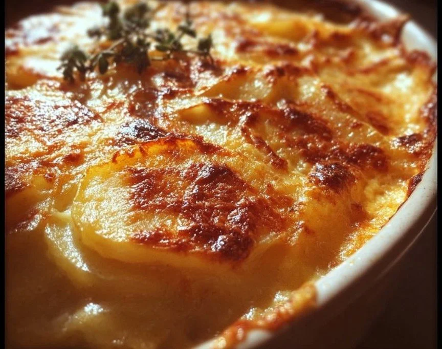 Delicious scalloped potatoes baked with cheese and cream, a classic comfort food.