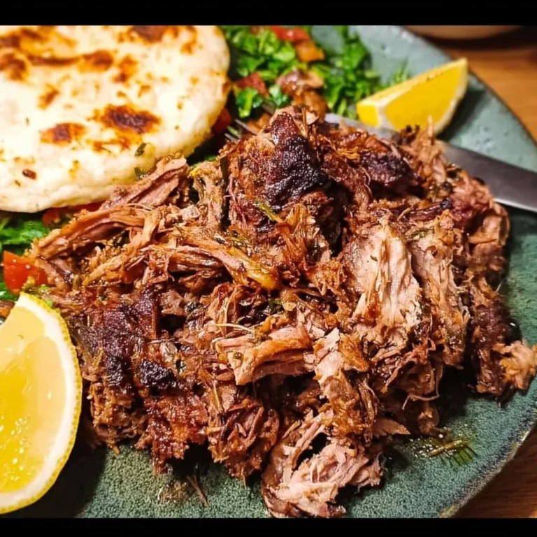 Delicious slow-cooked Middle Eastern pulled lamb served on a platter