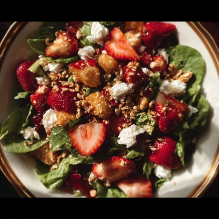 Fresh Strawberry Crunch Salad with strawberries, nuts, and crunchy toppings