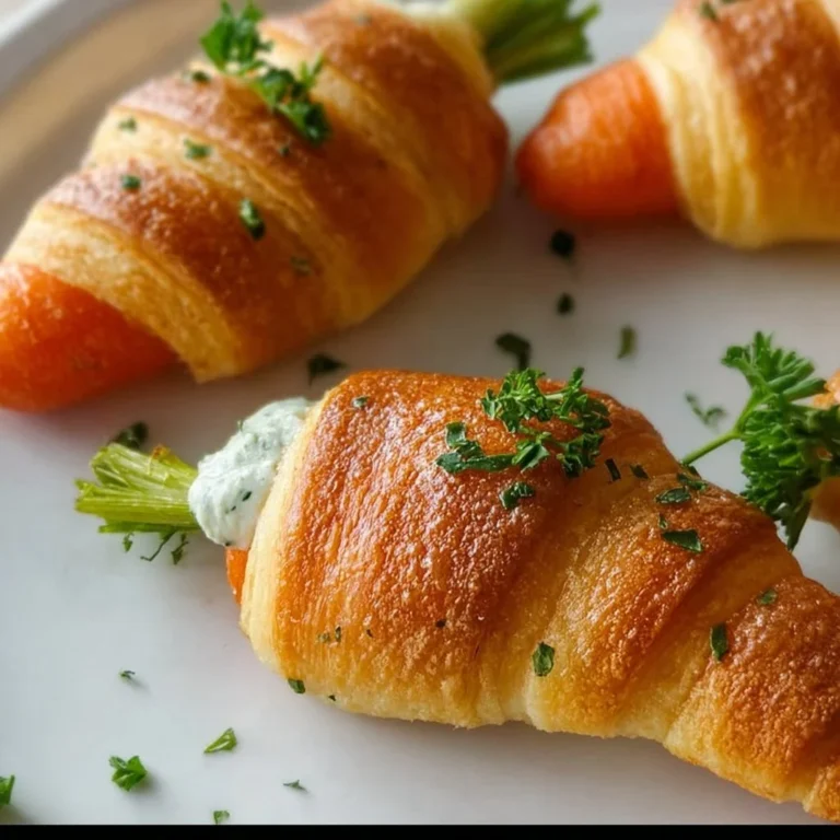 Stuffed crescent rolls shaped like carrots, perfect for a festive treat.