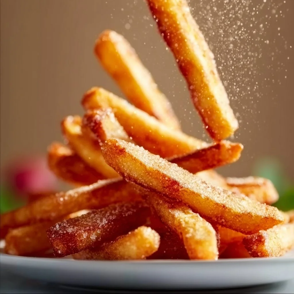 Leckere Apfelsticks frisch aus dem Airfryer, perfekt für Snacks und Desserts.