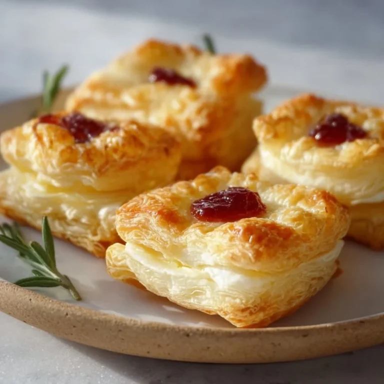 Blätterteig-Häppchen gefüllt mit Camembert und Brie auf einem dekorativen Teller