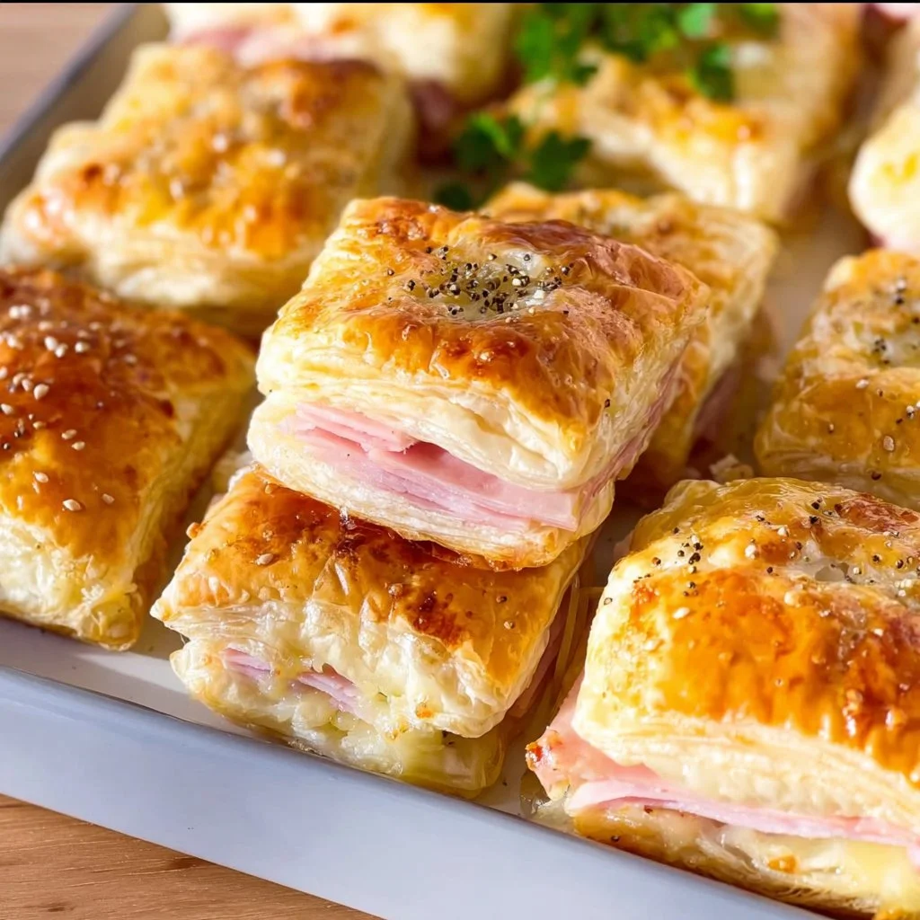 Blätterteigkissen gefüllt mit Schinken und Käse