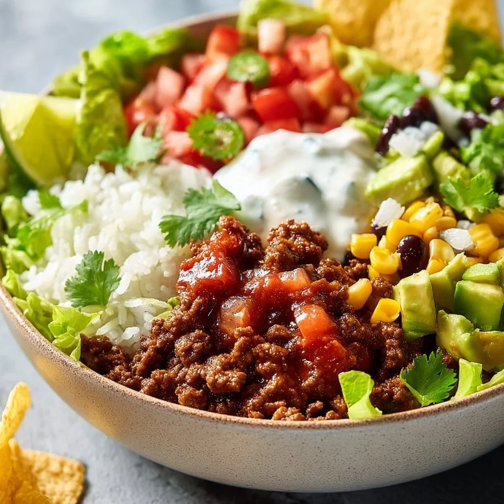 Burrito bowl with ground beef - Mexican style