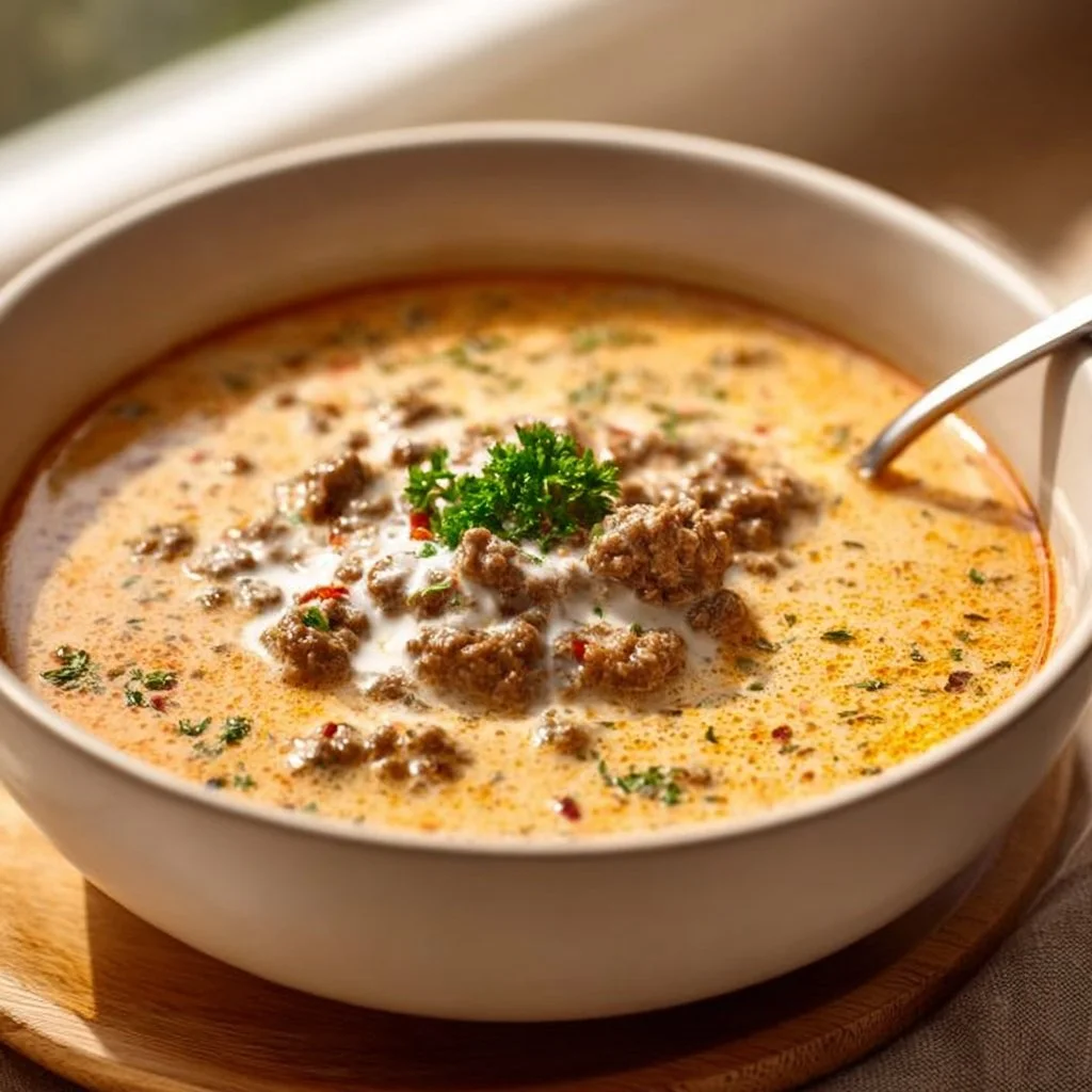 Cremige Käsesuppe mit Hackfleisch