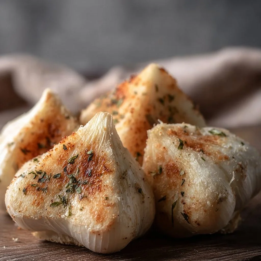 Fluffige Knoblauch Ecken frisch gebacken auf einem weißen Teller