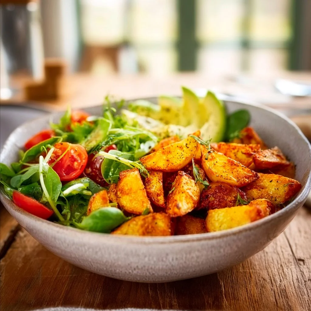 Gesunde Salat Bowl mit knusprigen Kartoffeln