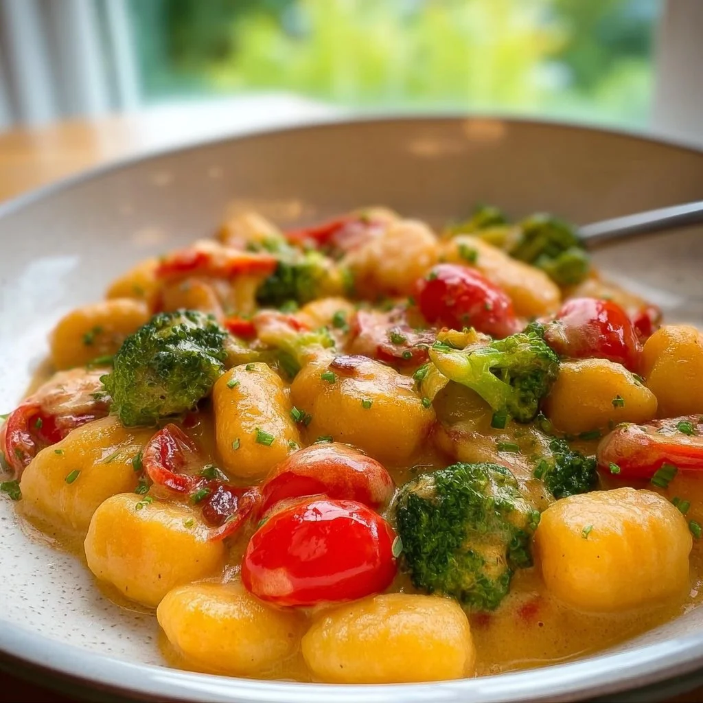 Gnocchi Pfanne mit Brokkoli und Tomaten in Pestorahm