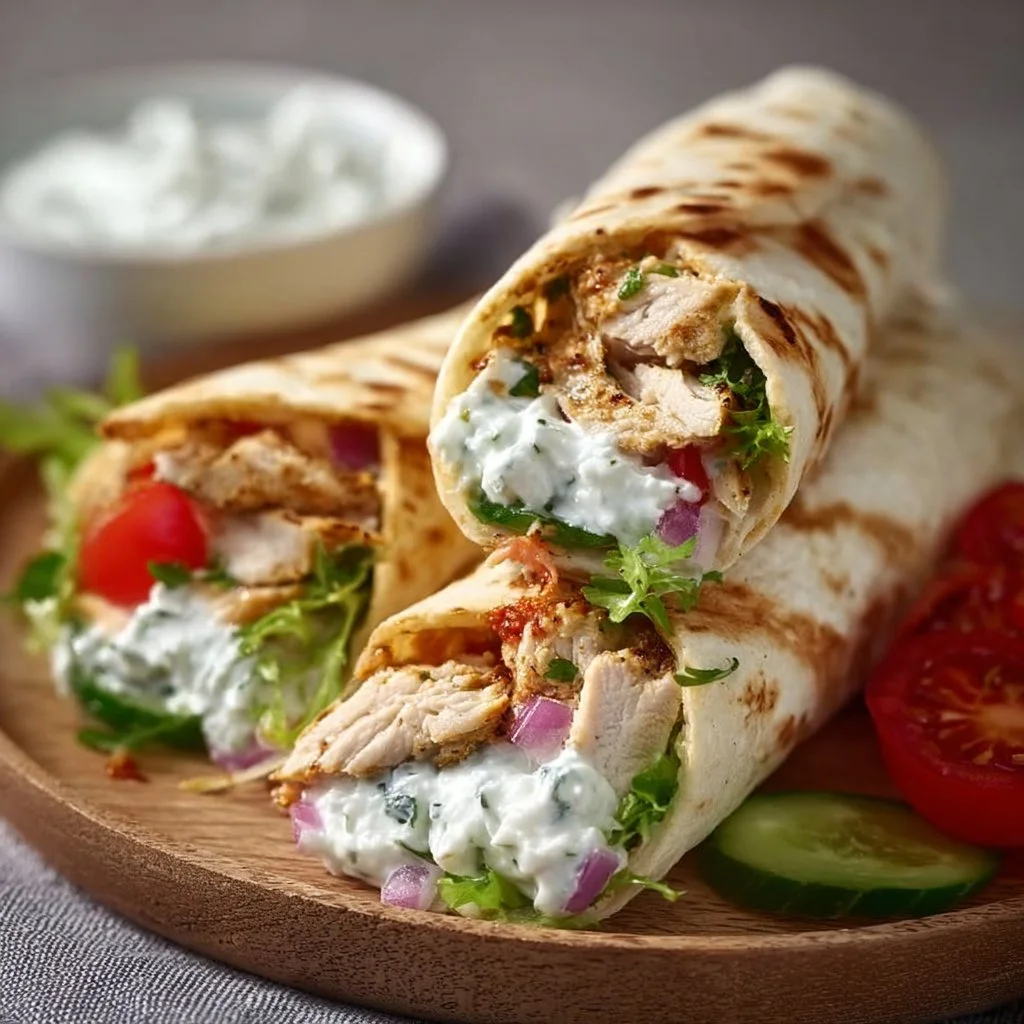 Griechische Hühnchenwraps mit Tzatziki
