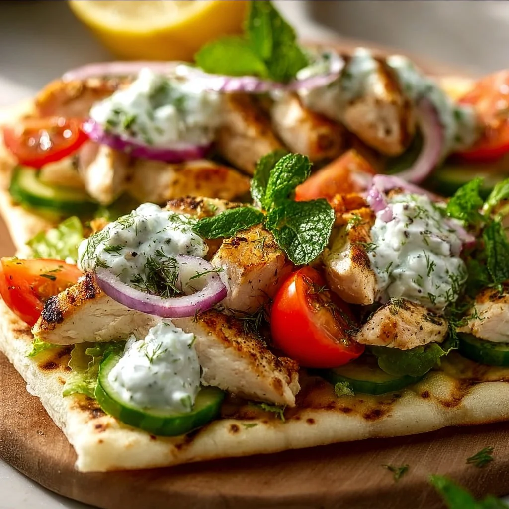 Griechisches Fladenbrot mit Hähnchen und Tzatziki