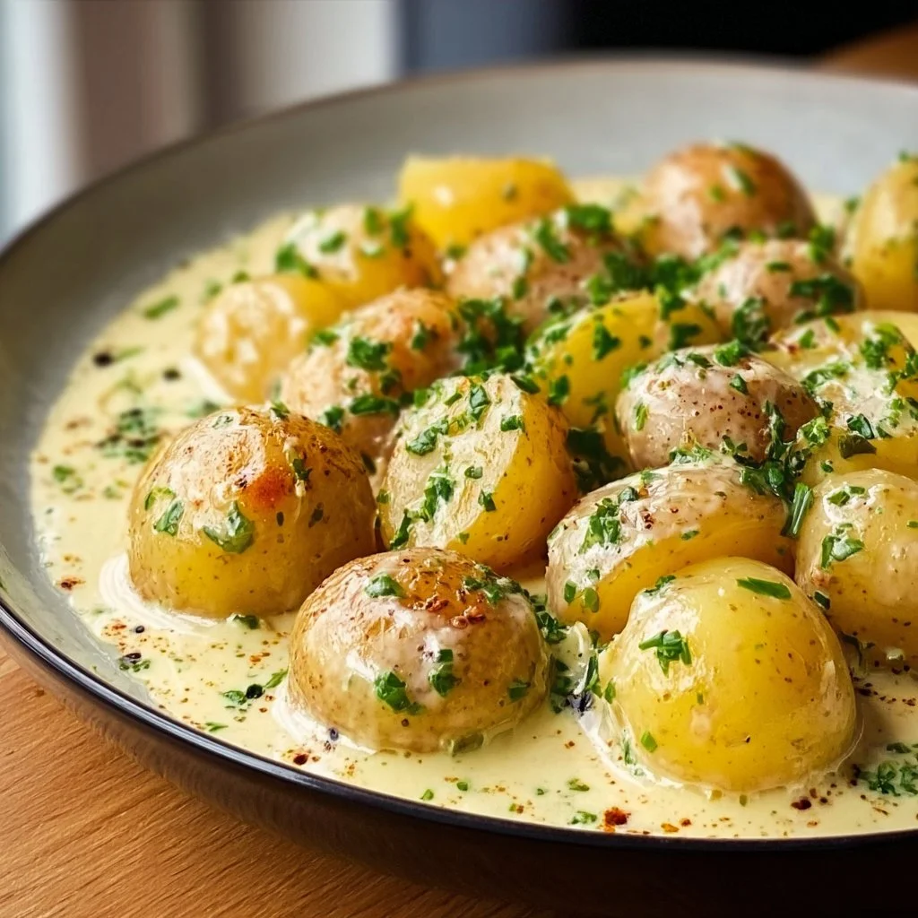 Kartoffeln in Knoblauch-Sahnesauce