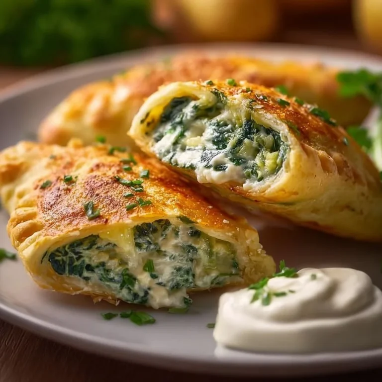 Kartoffeltaschen mit Spinat-Frischkäse-Füllung auf einem Teller serviert