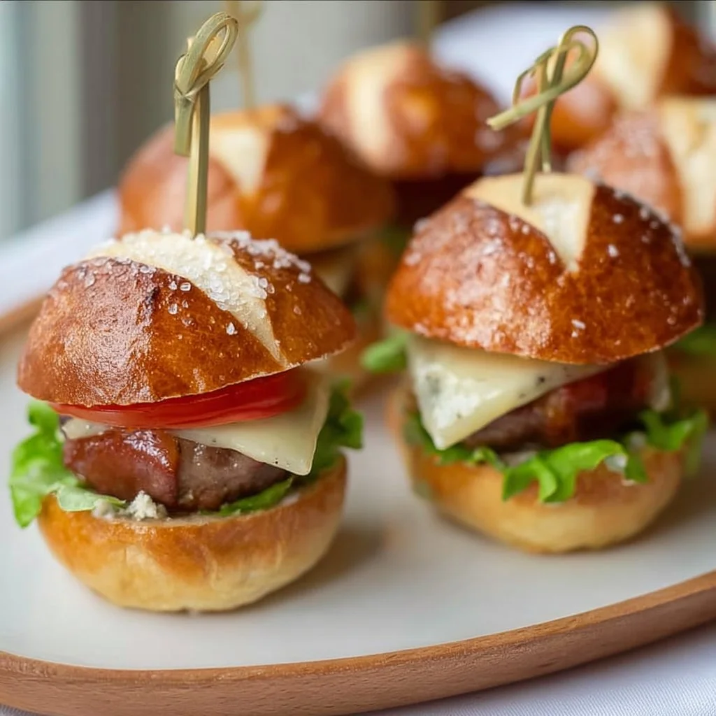 Mini-Laugen-Burger mit Leberkäse