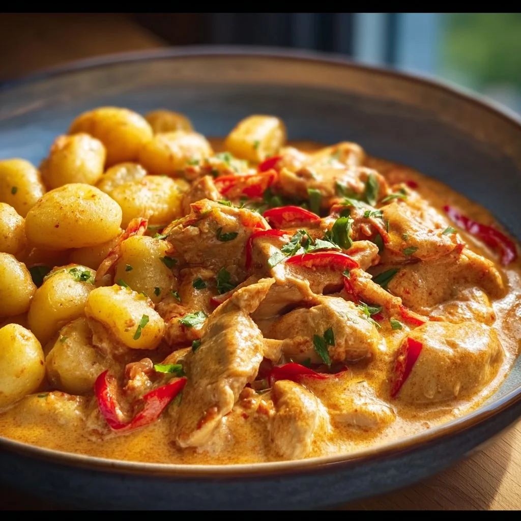 Paprika-Sahne-Hähnchen mit Gnocchi