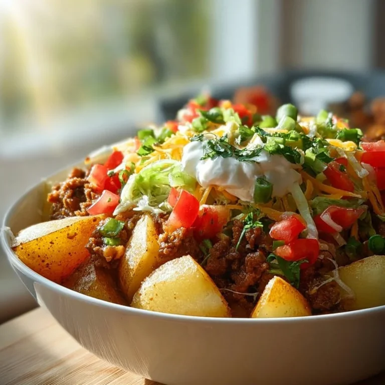 Schnelle Kartoffel-Taco-Bowl mit frischen Zutaten und buntem Gemüse.
