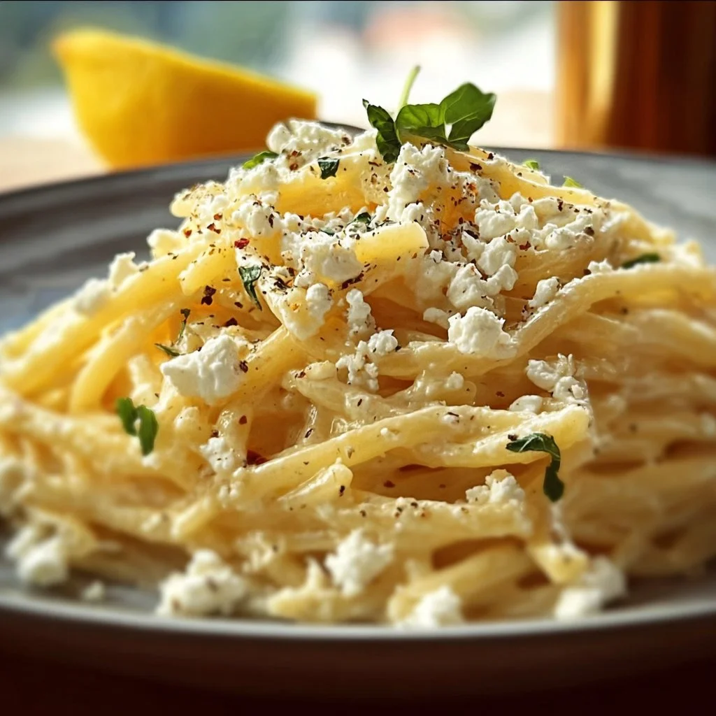 Spaghetti mit Feta und Zitrone