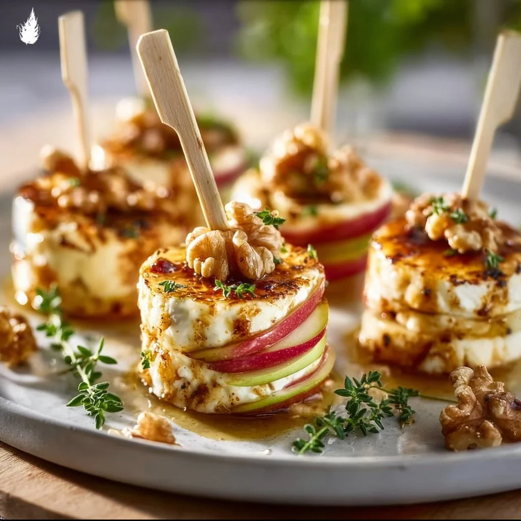 Apfel-Camembert-Spieße mit Walnüssen