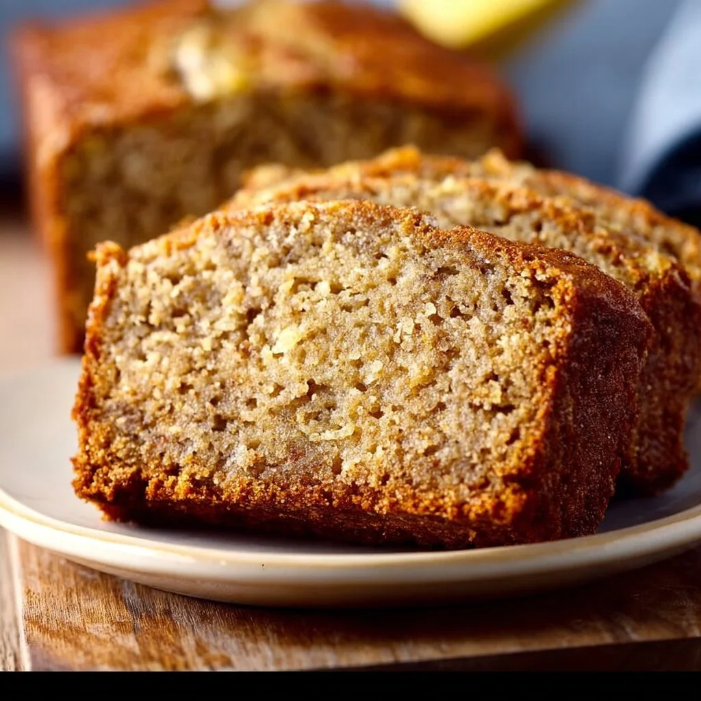 Bananenbrot mit Dinkelmehl ohne Butter auf einem Holzbrett