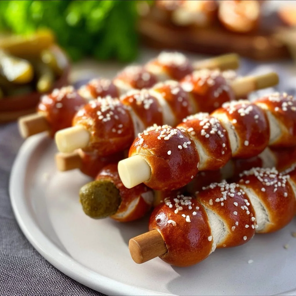 Leckere bayerische Laugenspieße auf einem Holzbrett serviert.