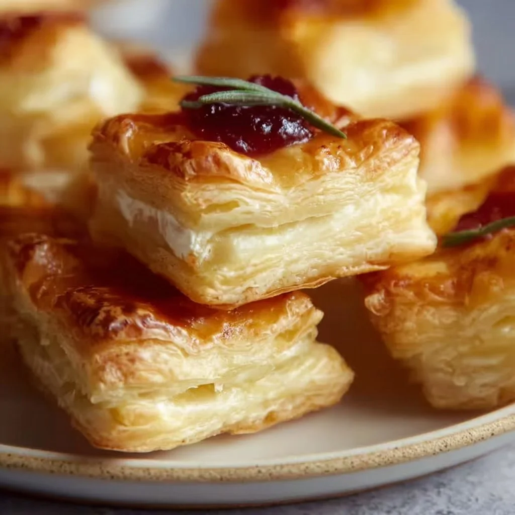 Blätterteig-Häppchen mit Camembert auf einem eleganten Servierteller