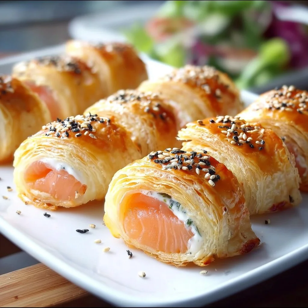 Blätterteig Räucherlachsröllchen