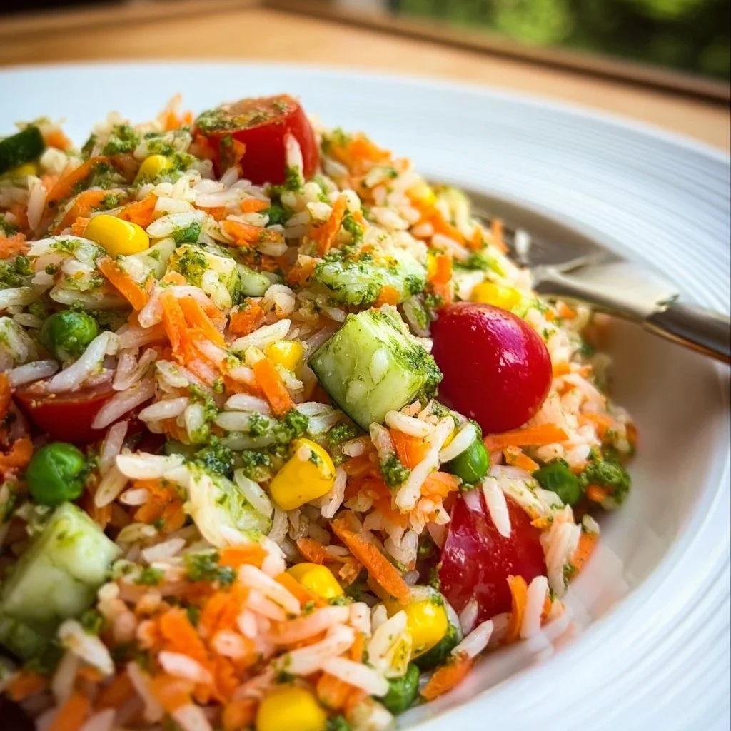 Bunter Reissalat mit Pesto-Dressing