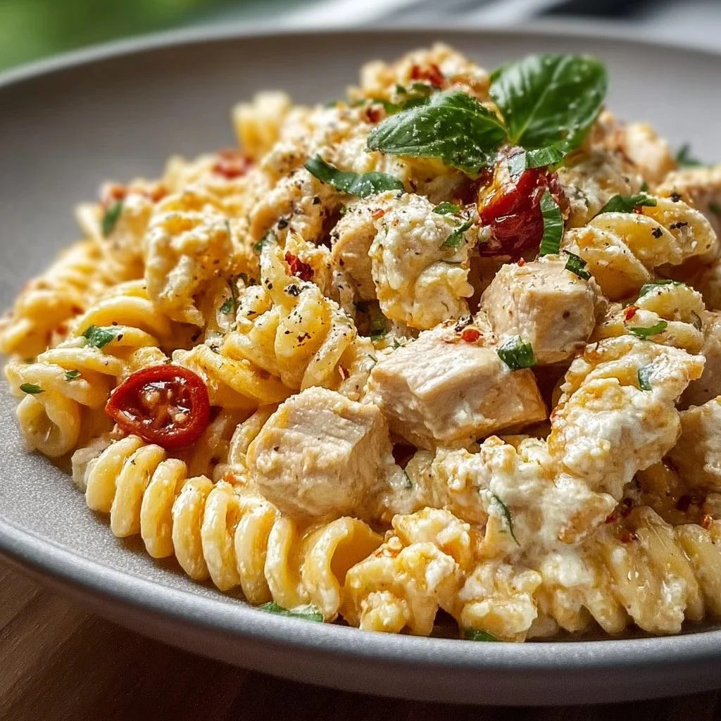 Cremige Hühnchen-Feta-Pasta mit frischen Zutaten und aromatischer Sauce