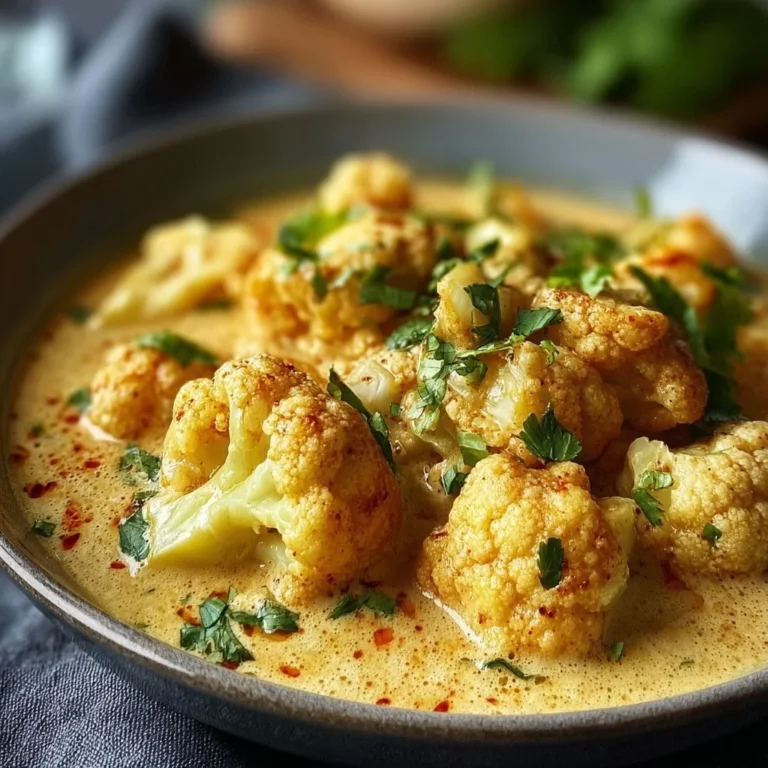 Cremiger Blumenkohl-Curry aus dem Backofen auf einem Teller serviert
