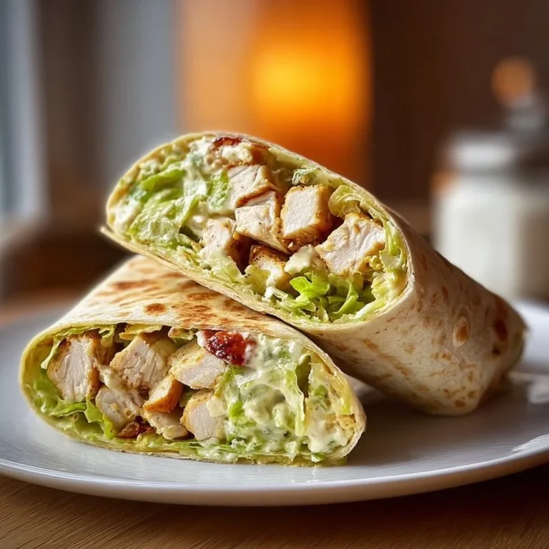 Cremiger Hähnchen-Caesar-Wrap mit frischem Salat und Dressing