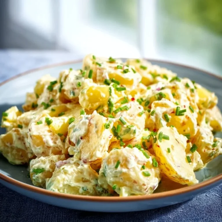 Einfache Kartoffelsalat mit frischen Zutaten serviert