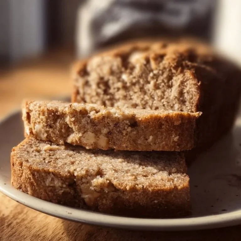 Scheiben von einfachem veganem Bananenbrot auf einem Holzbrett