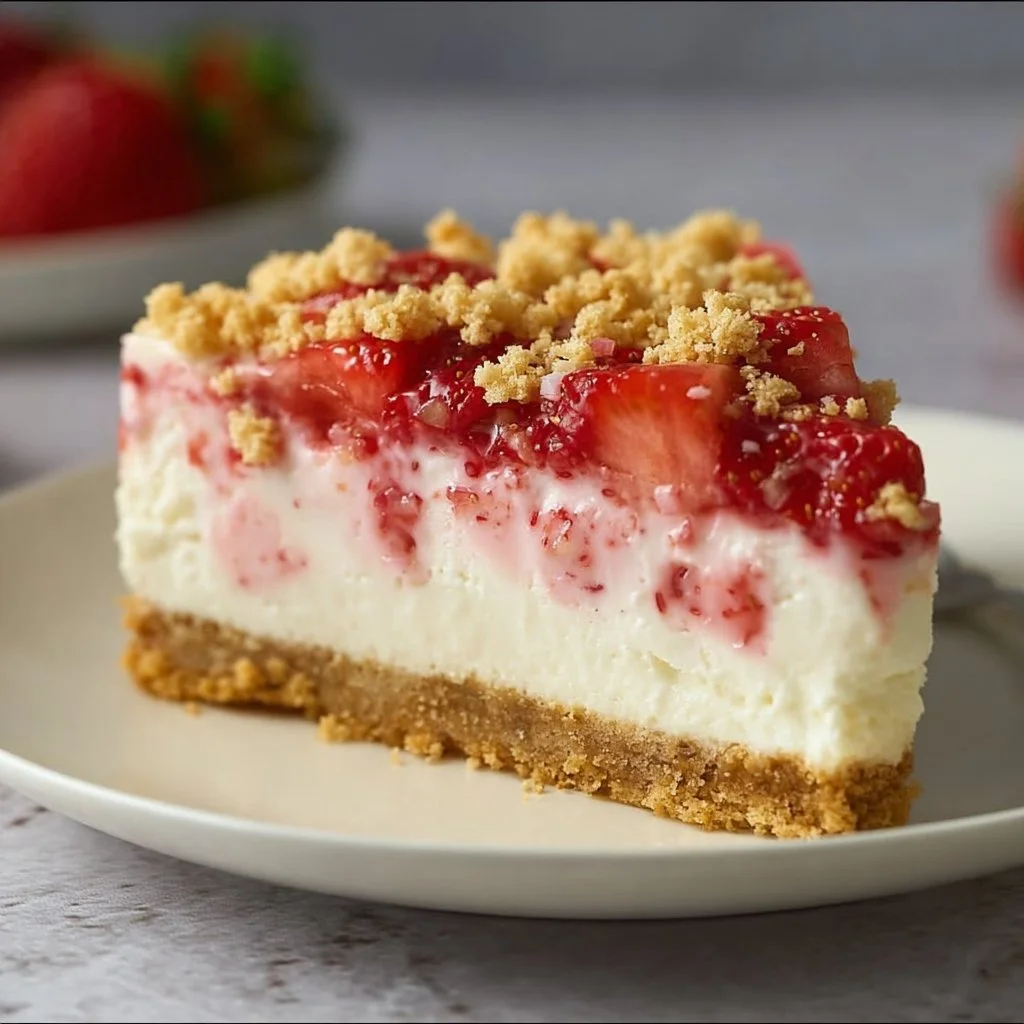 Erdbeer Crunch Käsekuchen ohne Backen, lecker und einfach zuzubereiten